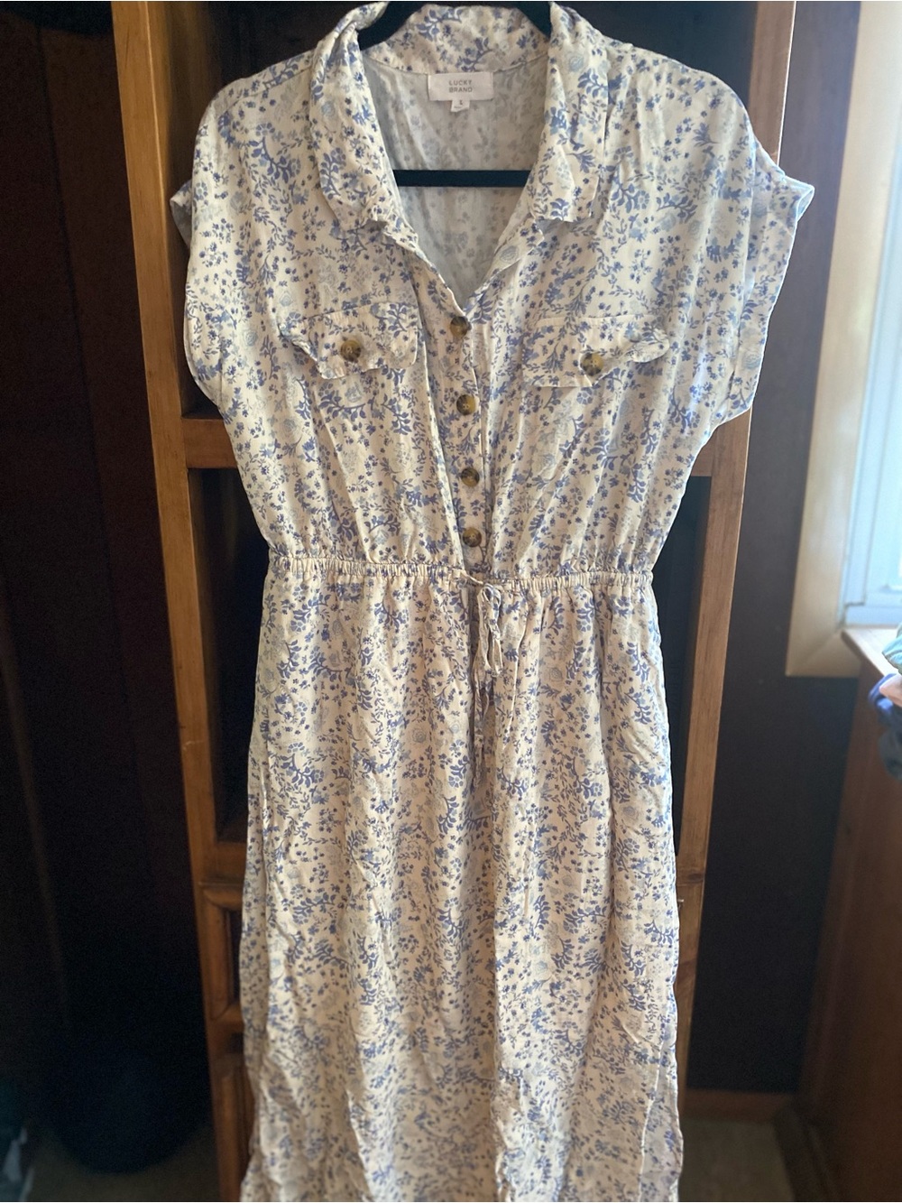 Lucky Brand Cream Maxi Dress with Blue Floral Print